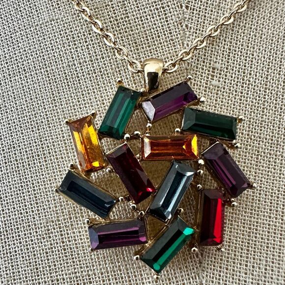 Charter Club Multicolor Baguette Crystal Pendant Necklace, Gold Tone - Picture 1 of 11